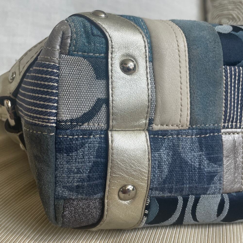 Rare Coach Signature Denim Patchwork Hobo F13721 Blue Multi Y2K Shoulder Bag - Picture 10 of 11